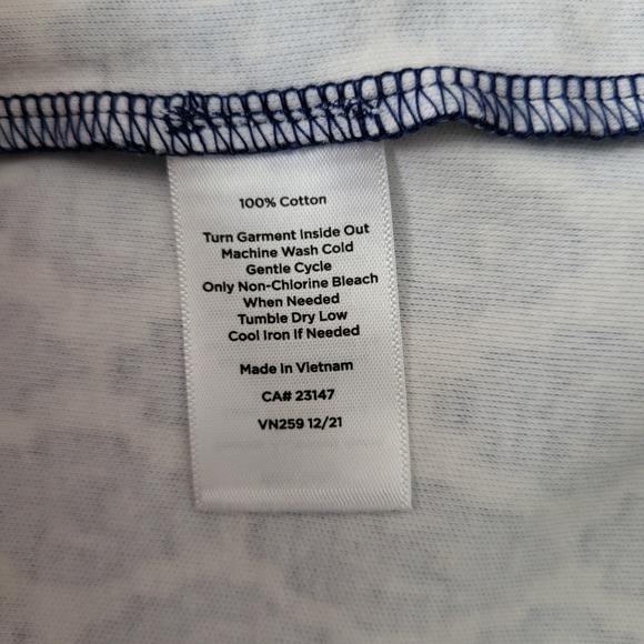 Talbots Petite XL Blue White Geo Ruffle Neck Cotton Shift Dress NWT Knee Length - Picture 8 of 11